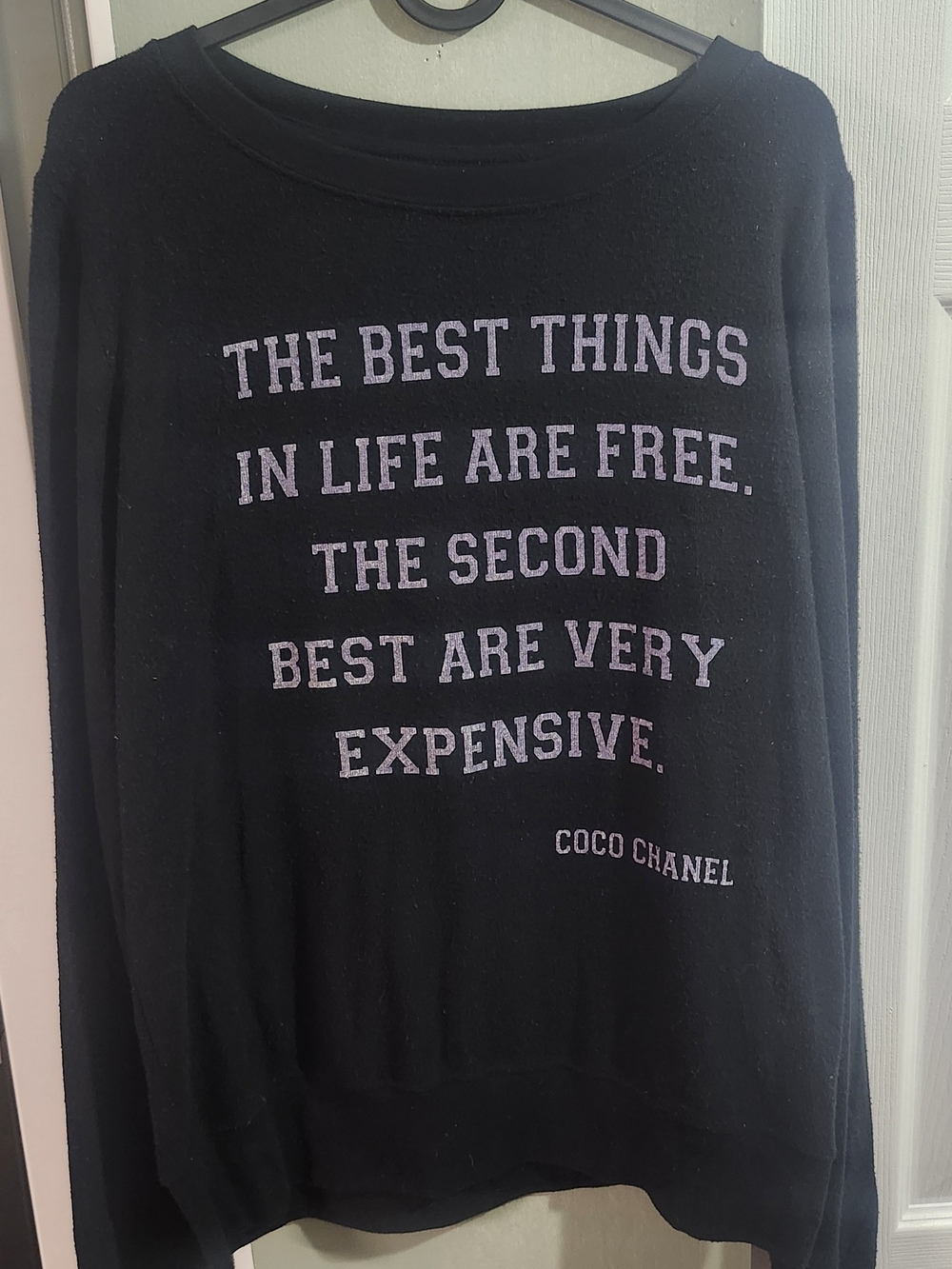 CHANEL Black Scoopneck Sweatshirt with Pink Quote